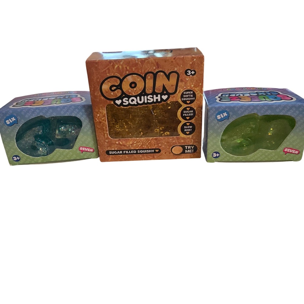 Lot of 3 Sugar Filled Squishy Toys Coin Squish & Squeeze Six Seven Fidget Toys